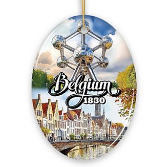 Charming Belgium Christmas Ornament, Iconic Landmarks and Heritage Gift for Travel Lovers, Oval