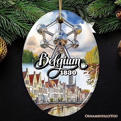 Charming Belgium Christmas Ornament, Iconic Landmarks and Heritage Gift for Travel Lovers, Oval