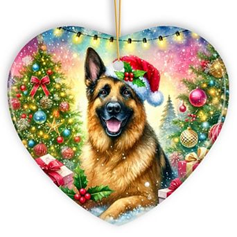 Winter Wonderland German Shepherd Ornament, Gift and Decor for Cozy Christmas, Heart Version