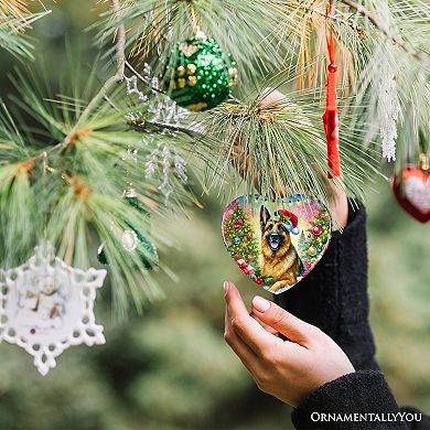 Winter Wonderland German Shepherd Ornament, Gift and Decor for Cozy Christmas, Heart Version