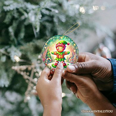 Gingerbread Man as a Christmas Elf Ornament, Magical Holiday Gift and Tree Decor, V1