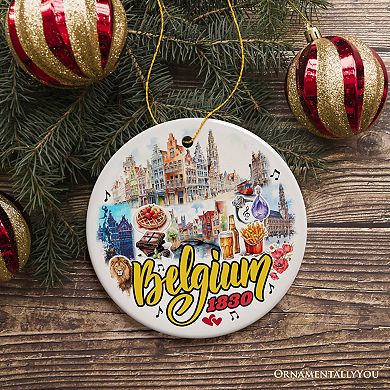 Charming Belgium Christmas Ornament, Iconic Landmarks and Heritage Gift for Travel Lovers, Circle
