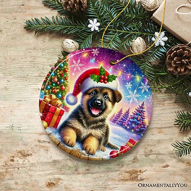 Winter Wonderland German Shepherd Ornament, Gift and Decor for Cozy Christmas, Circle Version