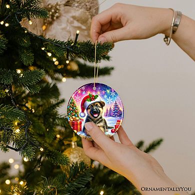 Winter Wonderland German Shepherd Ornament, Gift and Decor for Cozy Christmas, Circle Version