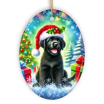 Sparkling Yuletide Black Labrador Retriever Ornament, Joyful Christmas Gift, Oval Version