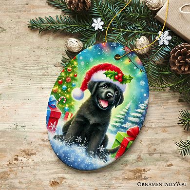 Sparkling Yuletide Black Labrador Retriever Ornament, Joyful Christmas Gift, Oval Version