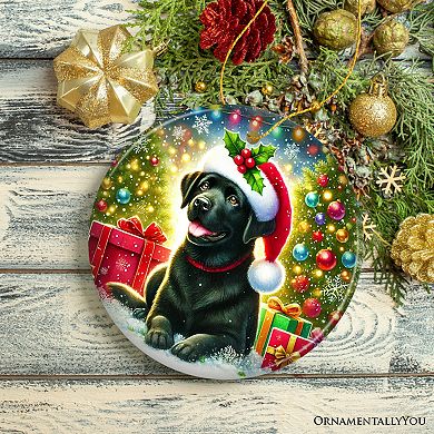 Sparkling Yuletide Black Labrador Retriever Ornament, Joyful Christmas Gift, Circle Version
