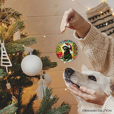 Sparkling Yuletide Black Labrador Retriever Ornament, Joyful Christmas Gift, Circle Version