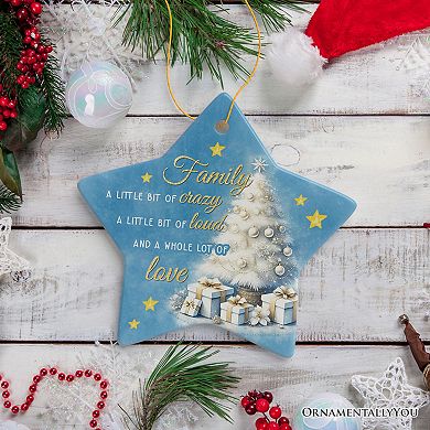 Whimsical Family Quote Ornament, Enchanting White Christmas Appreciation Gift and Tree Decor, Star