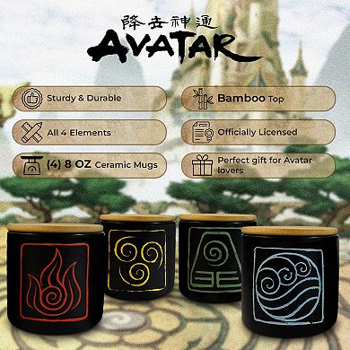 Bazillion Dreams Avatar The Last Airbender Mug Set - Four Nations Bamboo Lids - For Aang Fans