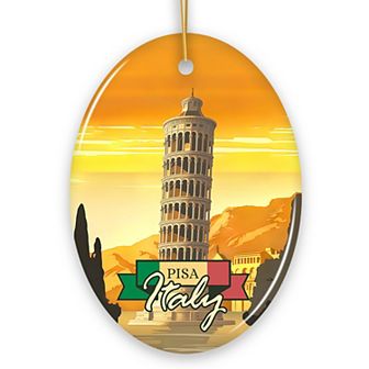 Sunset in Pisa Italy Vintage Art Souvenir Ceramic Christmas Ornament, Oval Version