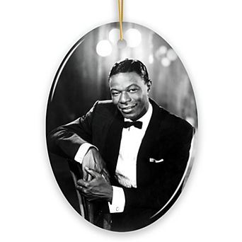 Vintage Nat King Cole Christmas Ornament, 1940s 1950s Black and White Jazz Decoration