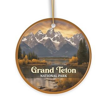 Grand Teton National Park Retro Style Ornament, Wyoming USA Tourist Attraction and Gift