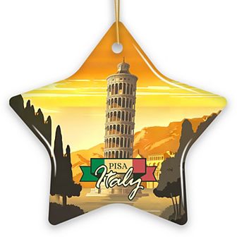 Sunset in Pisa Italy Vintage Art Souvenir Ceramic Christmas Ornament, Star Version