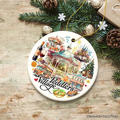 Peddler’s Village Artistic Ornament with Rustic Pennsylvania Scenery, Vintage Ceramic Christmas