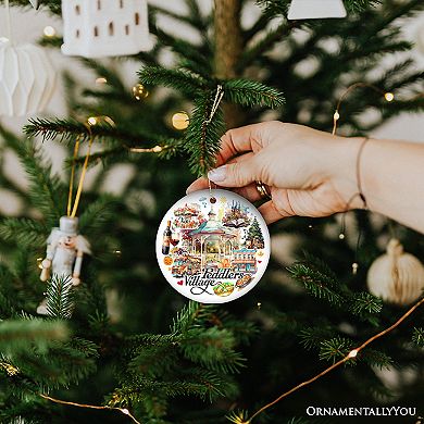 Peddler’s Village Artistic Ornament with Rustic Pennsylvania Scenery, Vintage Ceramic Christmas