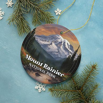 Mount Rainier National Park Retro Style Ornament, Washington USA Tourist Attraction and Gift