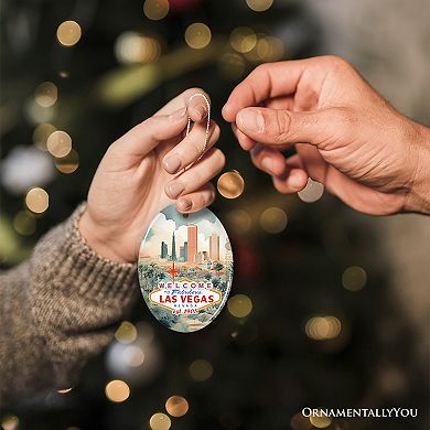 Vintage Hand Drawn Art of Las Vegas Ornament, Nevada Christmas Gift Souvenir
