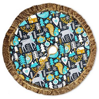 Woodland Animal Scandinavian Folk Christmas Tree Skirt (60 Inches)