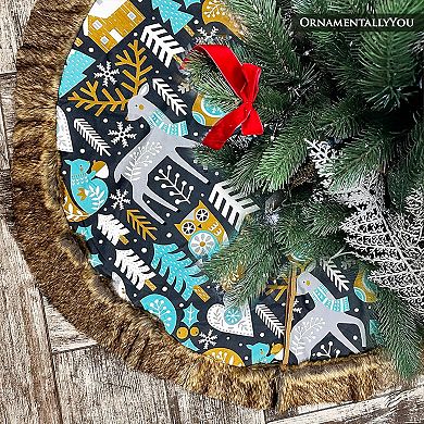 Woodland Animal Scandinavian Folk Christmas Tree Skirt (60 Inches)