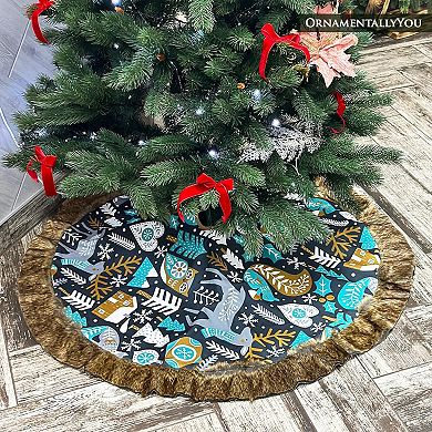 Woodland Animal Scandinavian Folk Christmas Tree Skirt (60 Inches)