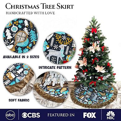Woodland Animal Scandinavian Folk Christmas Tree Skirt (60 Inches)