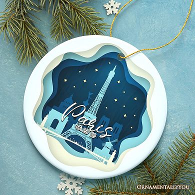 Eiffel Tower Paris at Night Scene in 3D Paper Art Gift Christmas Ornament