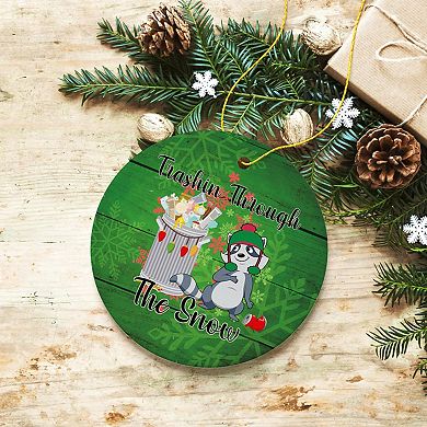 Trashin Through the Snow Raccoon Christmas Ornament