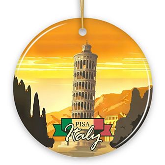 Sunset in Pisa Italy Vintage Art Souvenir Ceramic Christmas Ornament, Circle Version