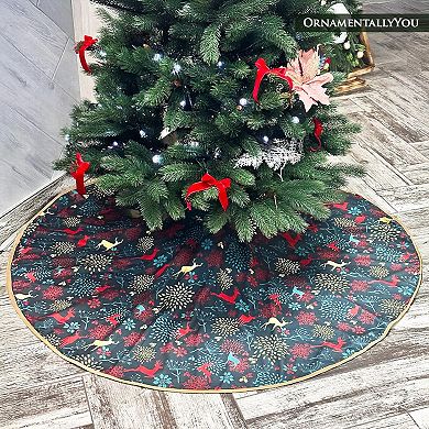Gold and Red Deer Decoration Pattern Holiday Tree Skirt (60 Inches)