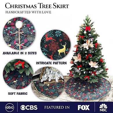 Gold and Red Deer Decoration Pattern Holiday Tree Skirt (60 Inches)