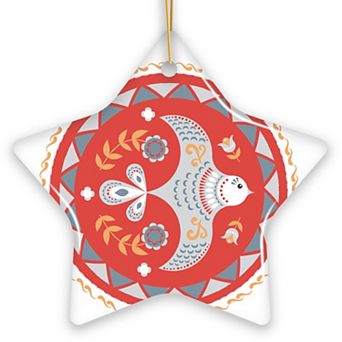 Scandinavian Bird Christmas Ornament, Ethnic Classic Folklore, 2D Illustration, Star Version