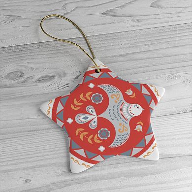 Scandinavian Bird Christmas Ornament, Ethnic Classic Folklore, 2D Illustration, Star Version