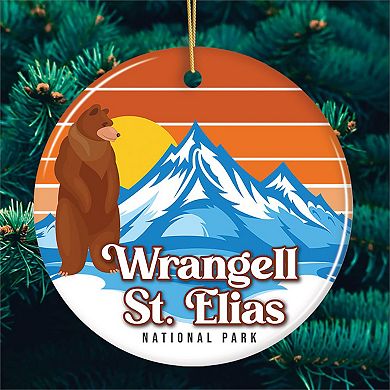 Wrangell St. Elias National Park Retro Style Ornament, Alaska USA Tourist Attraction and Gift