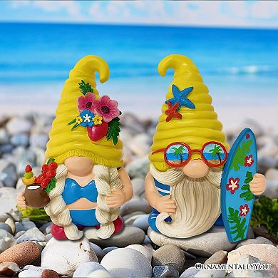 Tropical Beach Gnome Duo Figurine Set, Cute 6" Summer Decoration Garden Statue
