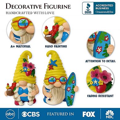 Tropical Beach Gnome Duo Figurine Set, Cute 6" Summer Decoration Garden Statue