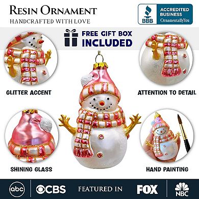 Pink Snowman Glass Ornament, Eclectic Christmas Tree Decor