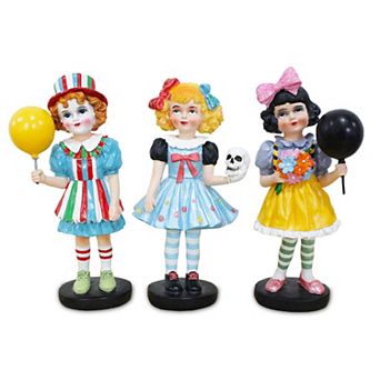 Spooky Victorian Masquerade Girl Trio, 6" Trick or Treat Clown Figurines and Hauntingly Elegant Hall