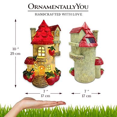 Solar Powered Strawberry Fairy Home Garden Statue, 10" Unique Spring Decoration