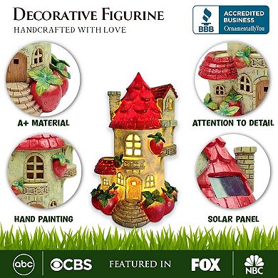 Solar Powered Strawberry Fairy Home Garden Statue, 10" Unique Spring Decoration