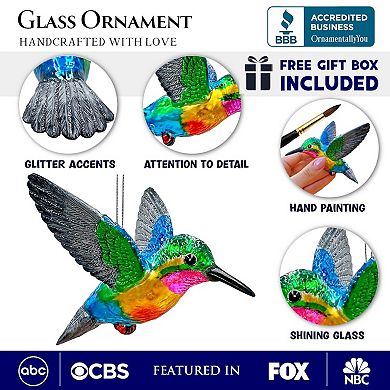 Graceful Hummingbird Iridescent Handcrafted Ornament, Glass Christmas Bird Tree Decoration