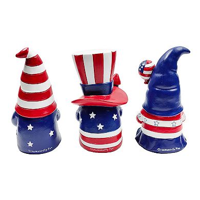 Patriotic Gnome Trio Figurines, 6" Set of Three Garden Statues and July 4th Decoration