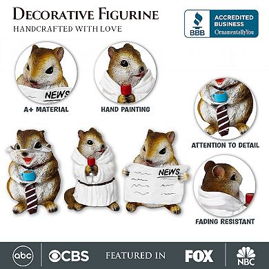 Whimsical Chipmunk Trio Set of Three Figurines, 5" Cute Desk Decor and Garden Statues