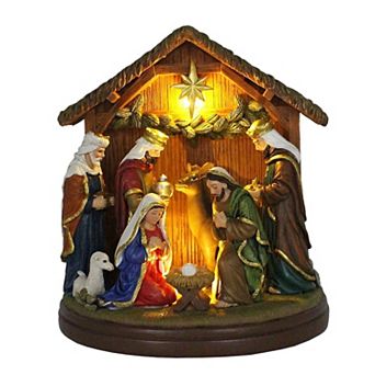 Radiant Nativity Scene Handcrafted Statue Figurine, 7" Birth of Jesus Christian Home Decoration