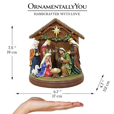 Radiant Nativity Scene Handcrafted Statue Figurine, 7" Birth of Jesus Christian Home Decoration