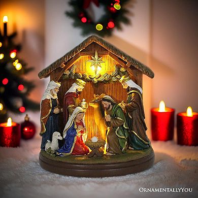 Radiant Nativity Scene Handcrafted Statue Figurine, 7" Birth of Jesus Christian Home Decoration