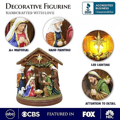 Radiant Nativity Scene Handcrafted Statue Figurine, 7" Birth of Jesus Christian Home Decoration