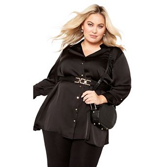 Avenue Women's Plus Size Eva Longline Gold Waist Belt Shirt