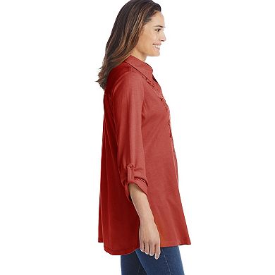 Woman Within Plus Size Button-Front Embroidered Tunic