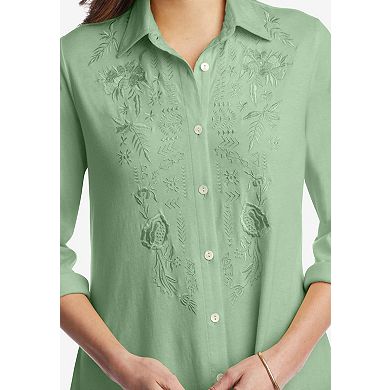 Woman Within Plus Size Button-Front Embroidered Tunic